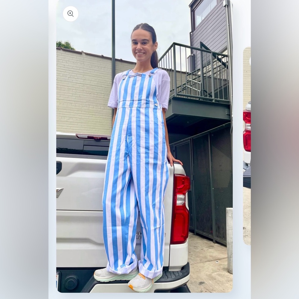 Blue and White UNC Striped Overalls